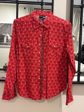 Cruel Girl Red Western Button-Down Shirt with Geometric Print